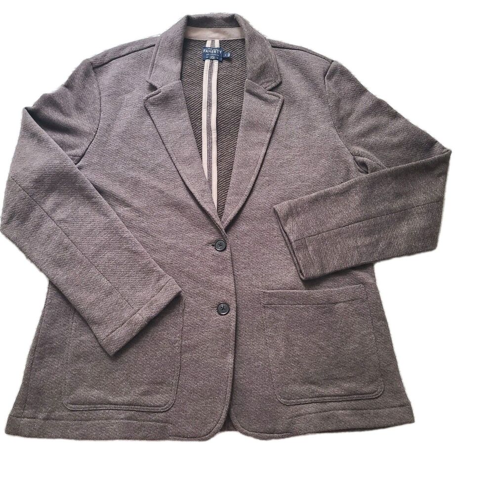 Faherty Inlet Knit Blazer Sweater Brown Heather Cotton Blend Women's Size L